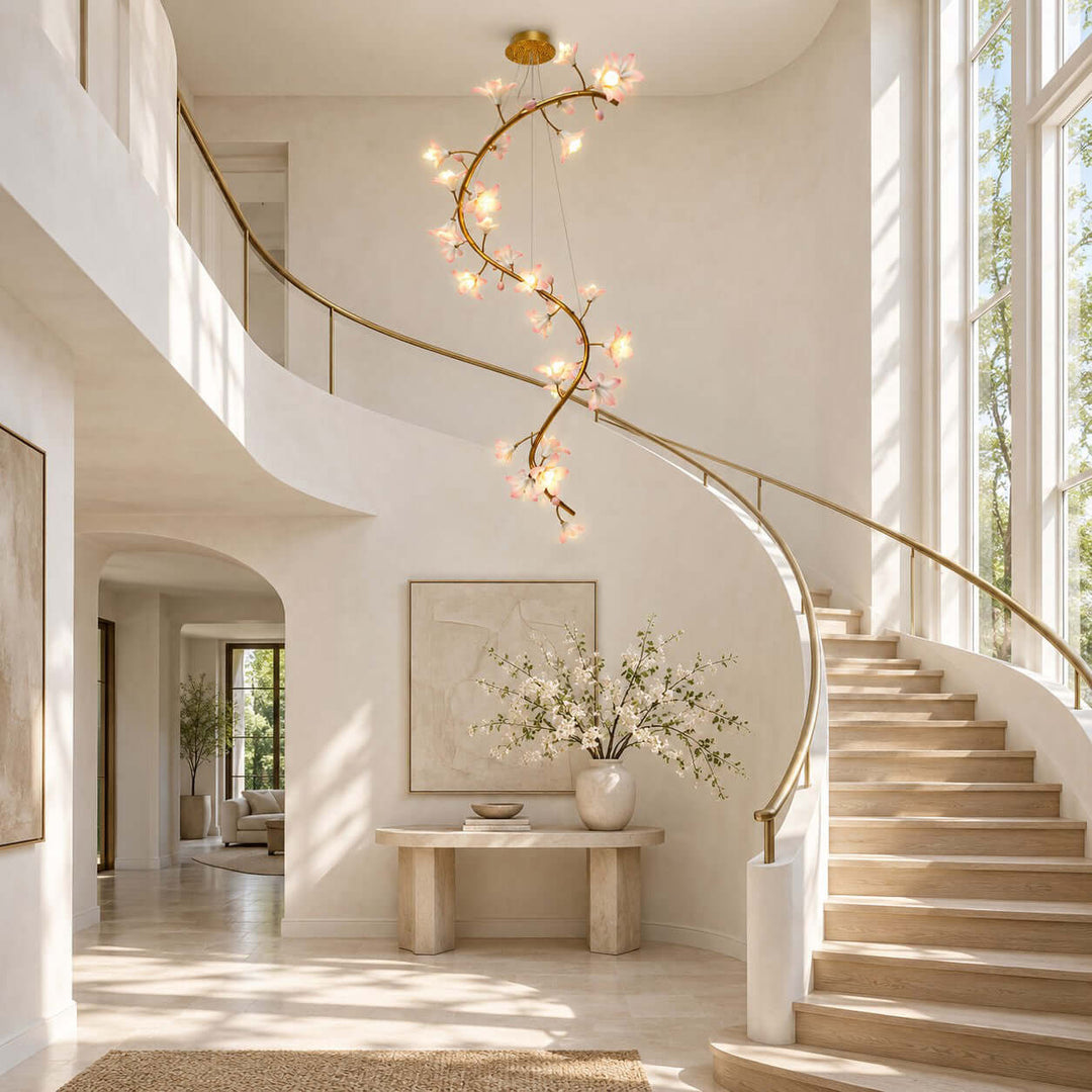 Calanthe Modern Brass Ceramic Floral Chandelier for Staircases