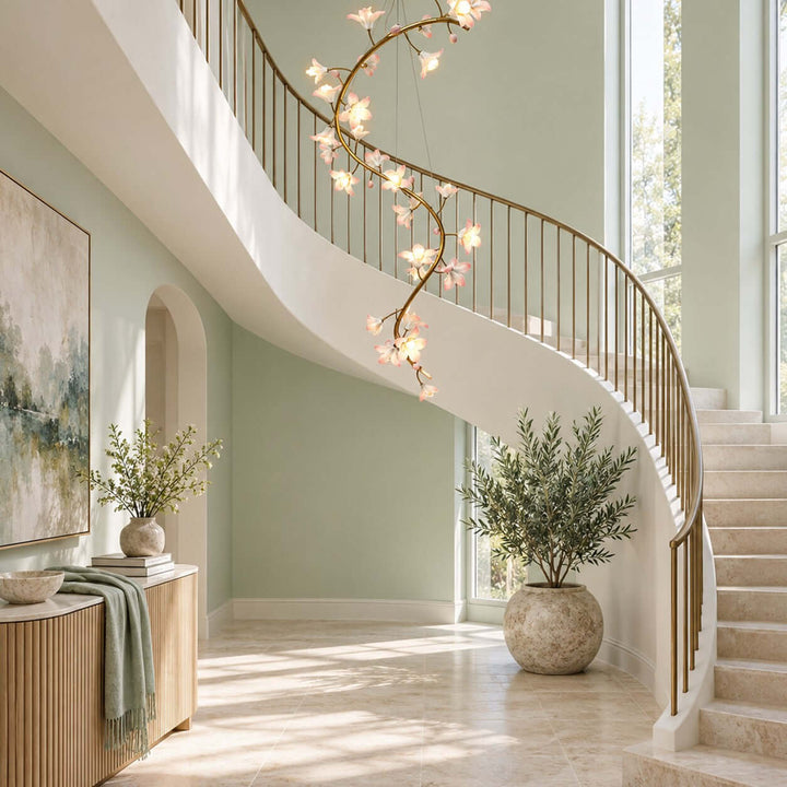 Calanthe Modern Brass Ceramic Floral Chandelier for Staircases