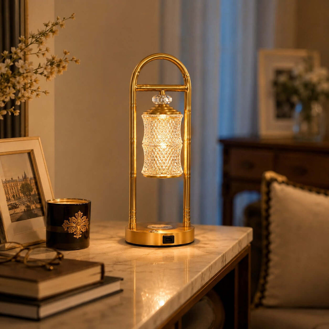 Calira Brass-Tone Table Lamp with Wireless and USB Charging