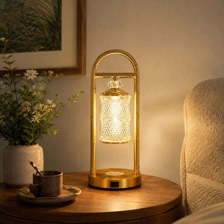 Calira Brass-Tone Table Lamp with Wireless and USB Charging