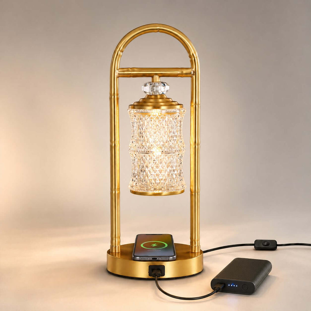Calira Brass-Tone Table Lamp with Wireless and USB Charging