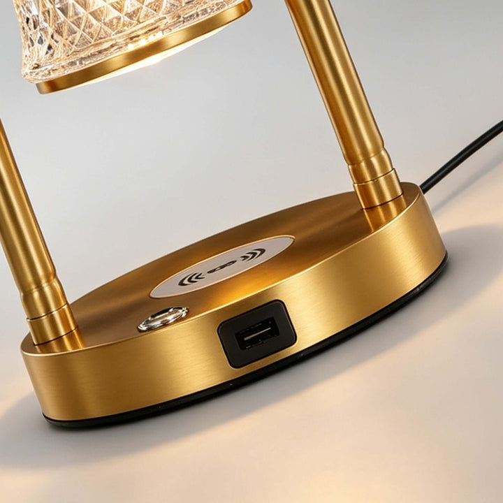 Calira Brass-Tone Table Lamp with Wireless and USB Charging