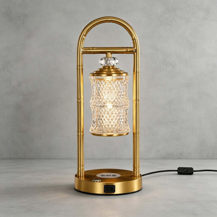Calira Brass-Tone Table Lamp with Wireless and USB Charging
