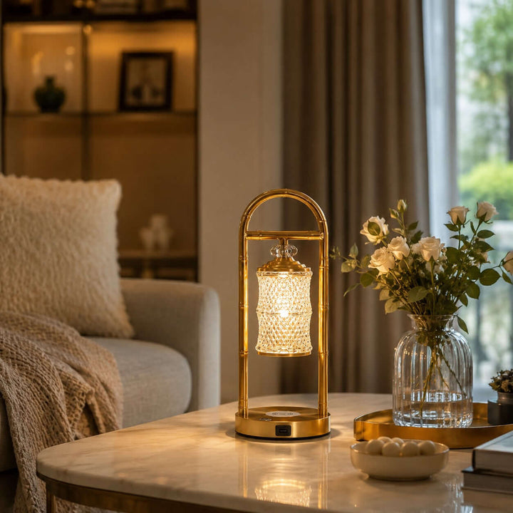 Calira Brass-Tone Table Lamp with Wireless and USB Charging