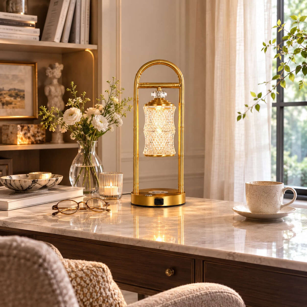 Calira Brass-Tone Table Lamp with Wireless and USB Charging