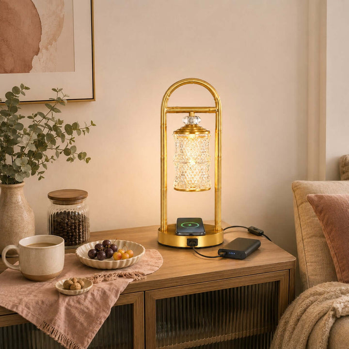 Calira Brass-Tone Table Lamp with Wireless and USB Charging