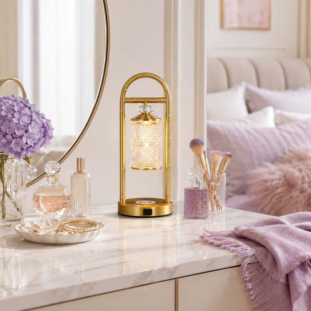 Calira Brass-Tone Table Lamp with Wireless and USB Charging
