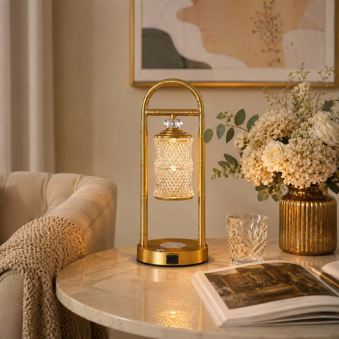 Calira Brass-Tone Table Lamp with Wireless and USB Charging