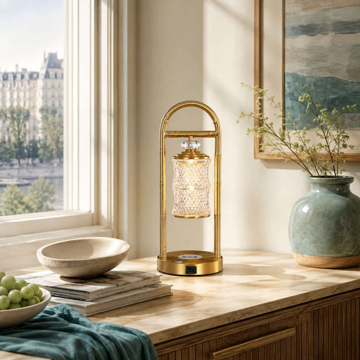 Calira Brass-Tone Table Lamp with Wireless and USB Charging