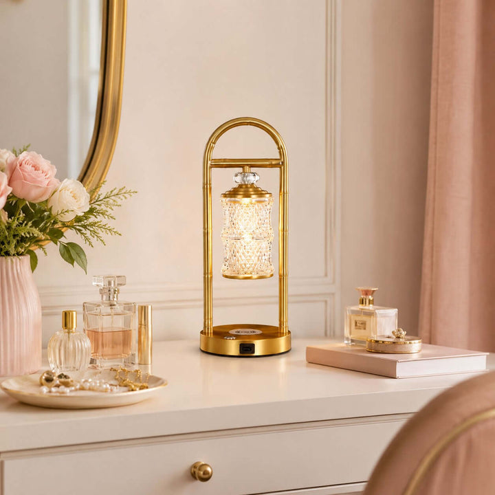Calira Brass-Tone Table Lamp with Wireless and USB Charging