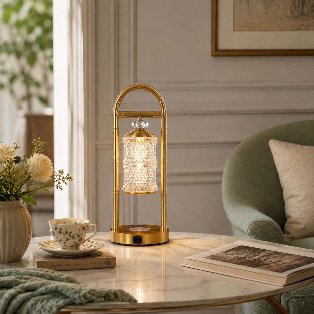 Calira Brass-Tone Table Lamp with Wireless and USB Charging