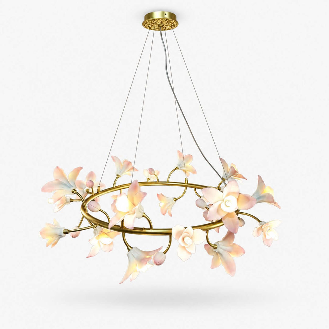Calvessa Chandelier with Ceramic Flowers for Dining Room Decor
