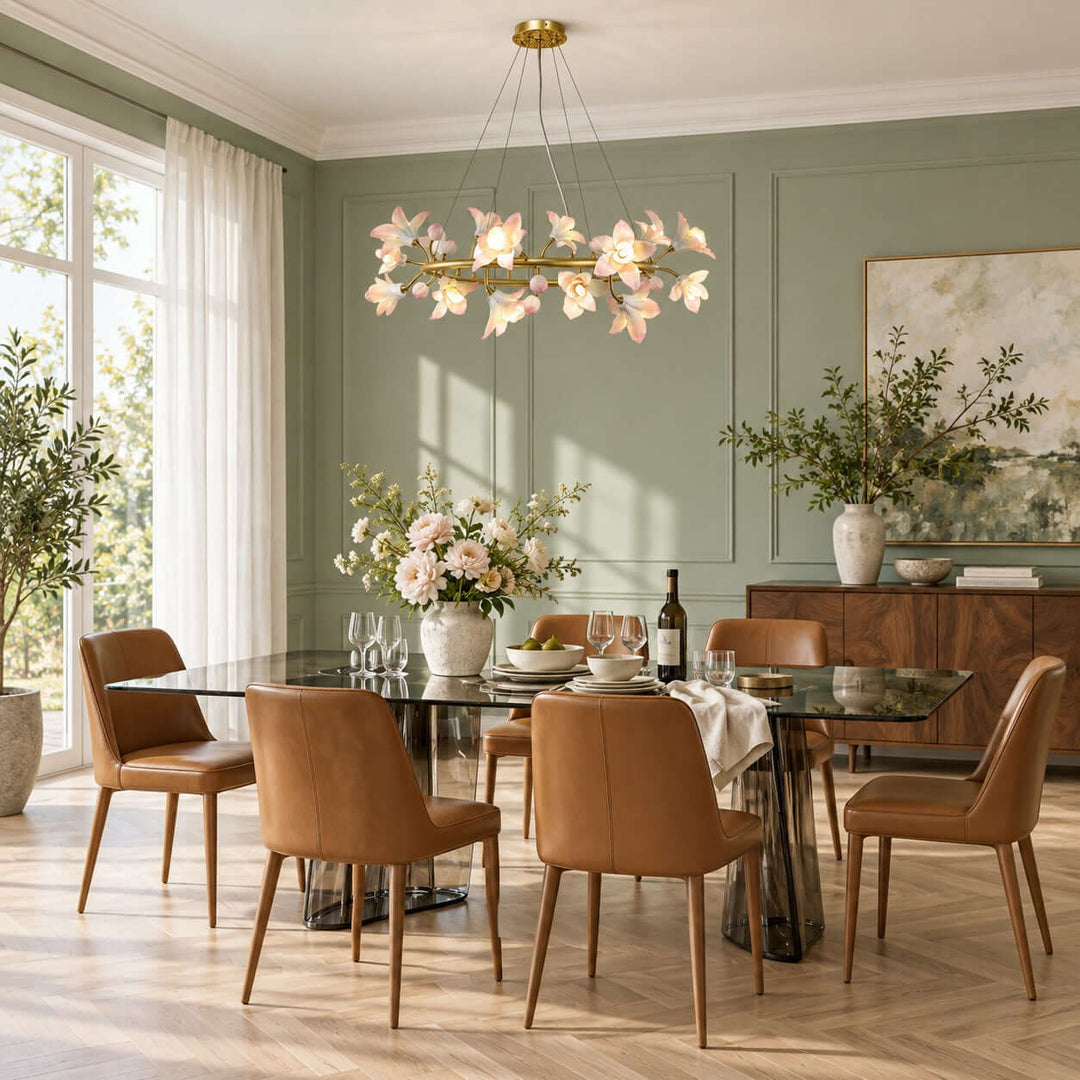 Calvessa Chandelier with Ceramic Flowers for Dining Room Decor