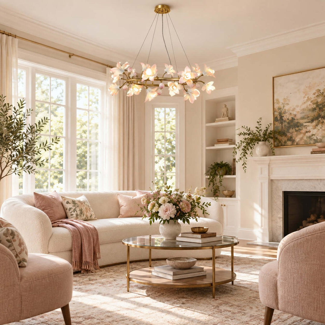 Calvessa Chandelier with Ceramic Flowers for Dining Room Decor