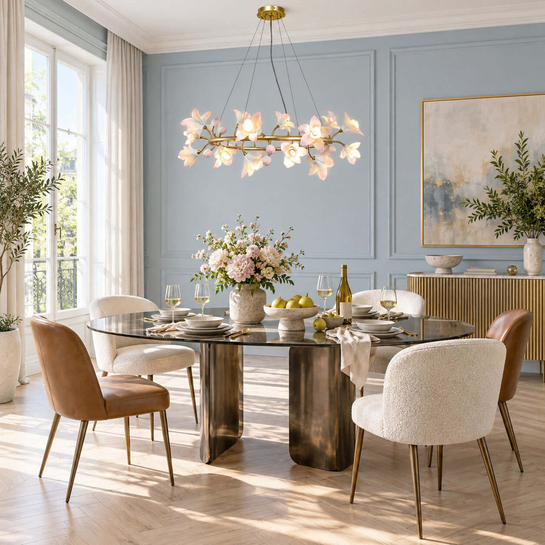 Calvessa Chandelier with Ceramic Flowers for Dining Room Decor