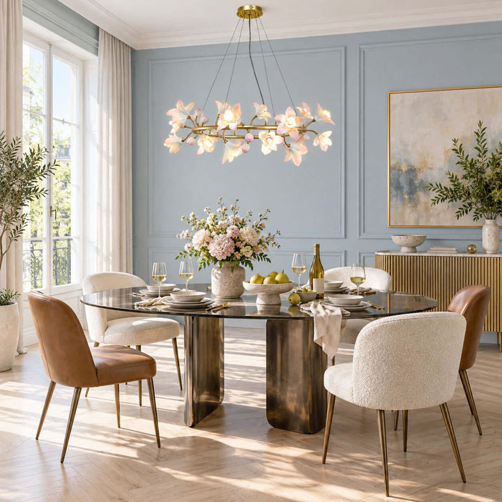 Calvessa Chandelier with Ceramic Flowers for Dining Room Decor