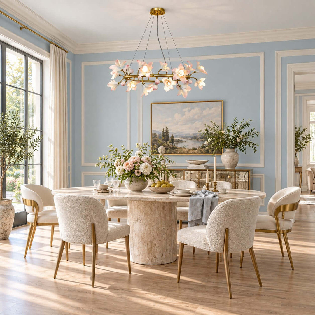 Calvessa Chandelier with Ceramic Flowers for Dining Room Decor