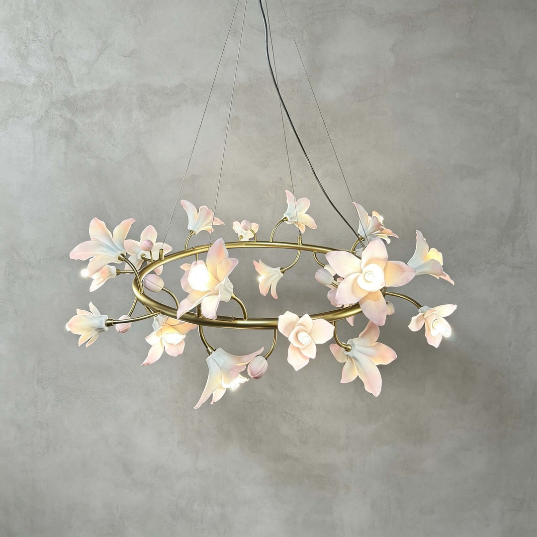 Calvessa Chandelier with Ceramic Flowers for Dining Room Decor