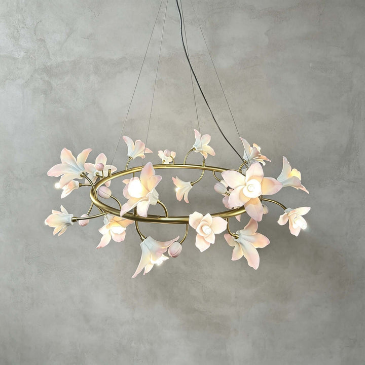 Calvessa Chandelier with Ceramic Flowers for Dining Room Decor