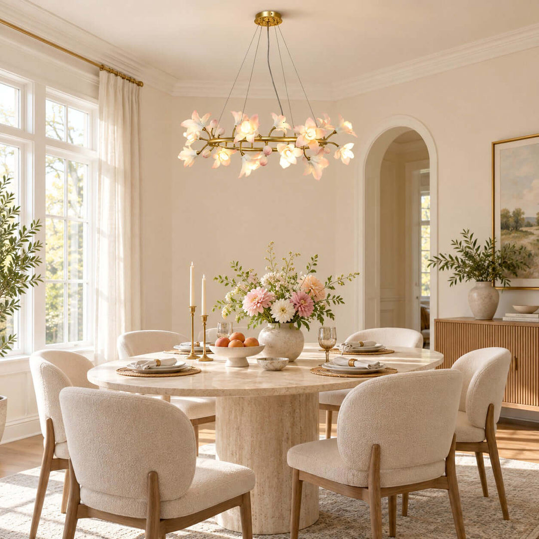 Calvessa Chandelier with Ceramic Flowers for Dining Room Decor