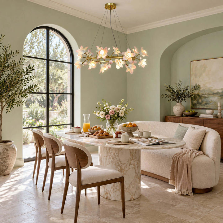 Calvessa Chandelier with Ceramic Flowers for Dining Room Decor