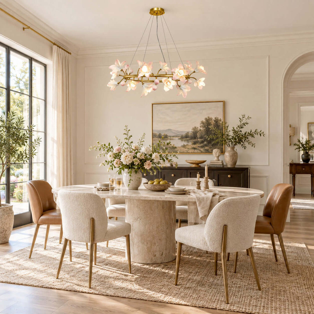 Calvessa Chandelier with Ceramic Flowers for Dining Room Decor