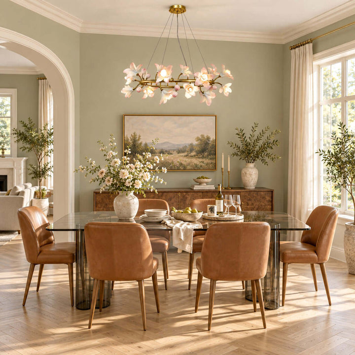 Calvessa Chandelier with Ceramic Flowers for Dining Room Decor