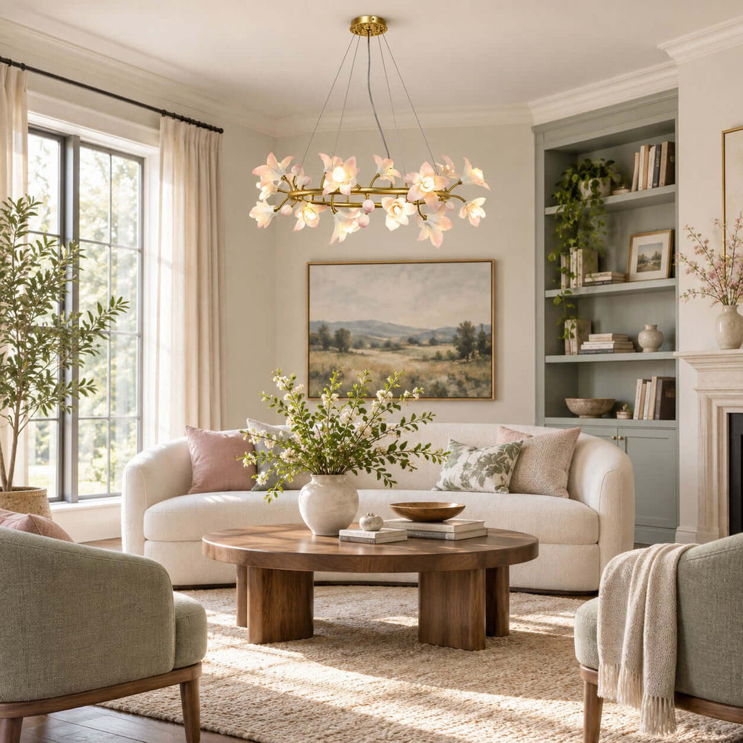 Calvessa Chandelier with Ceramic Flowers for Dining Room Decor