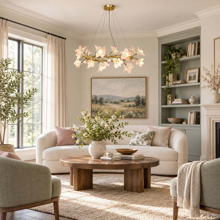 Calvessa Chandelier with Ceramic Flowers for Dining Room Decor