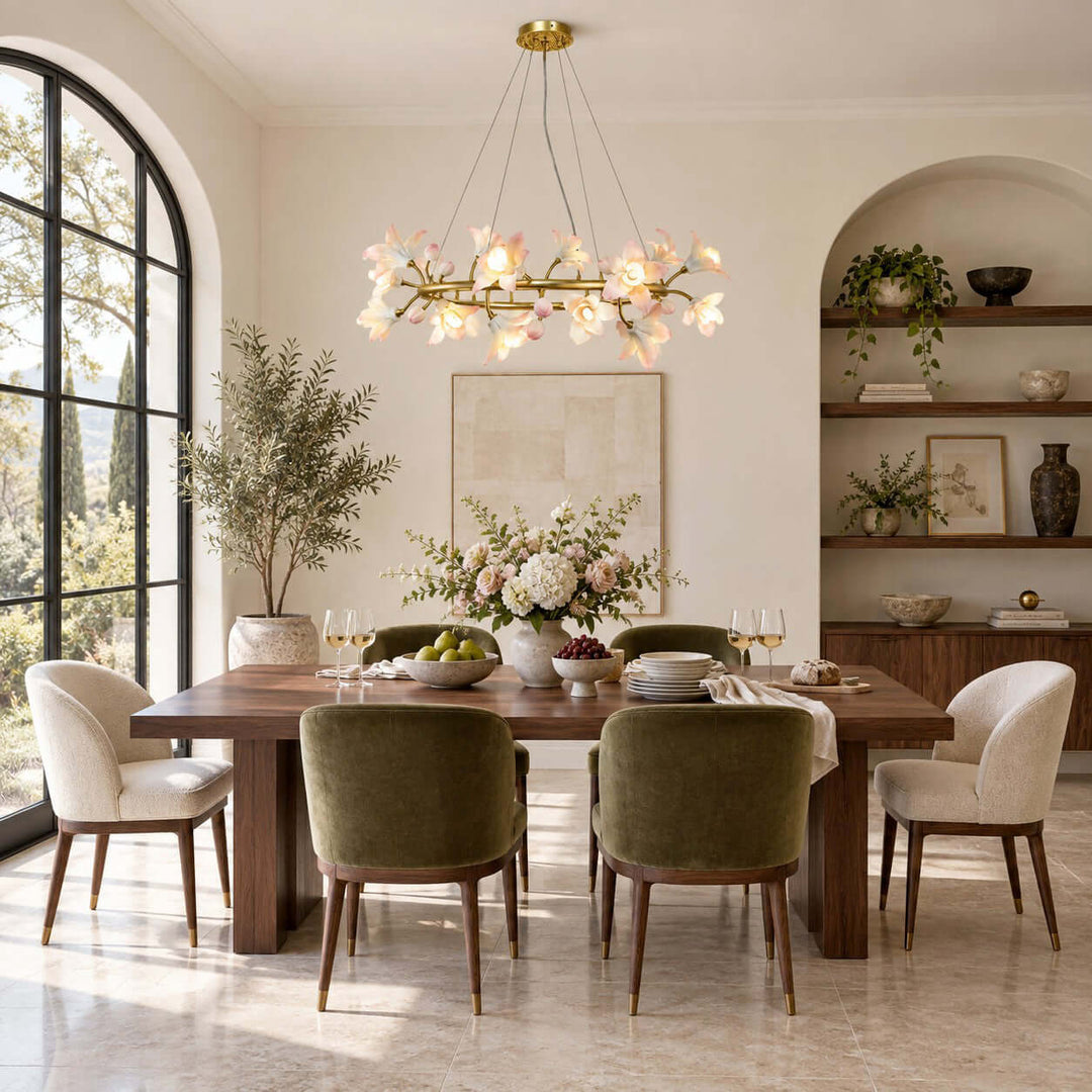 Calvessa Chandelier with Ceramic Flowers for Dining Room Decor