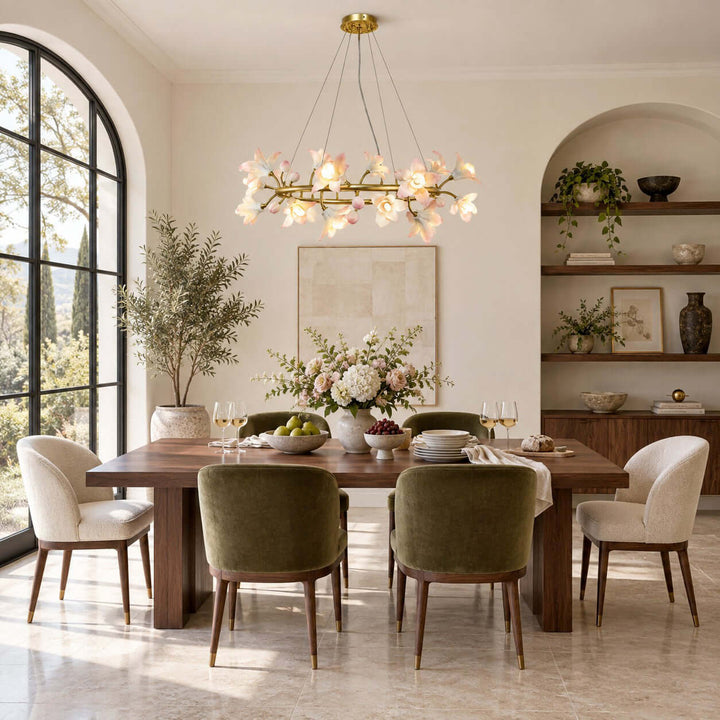 Calvessa Chandelier with Ceramic Flowers for Dining Room Decor