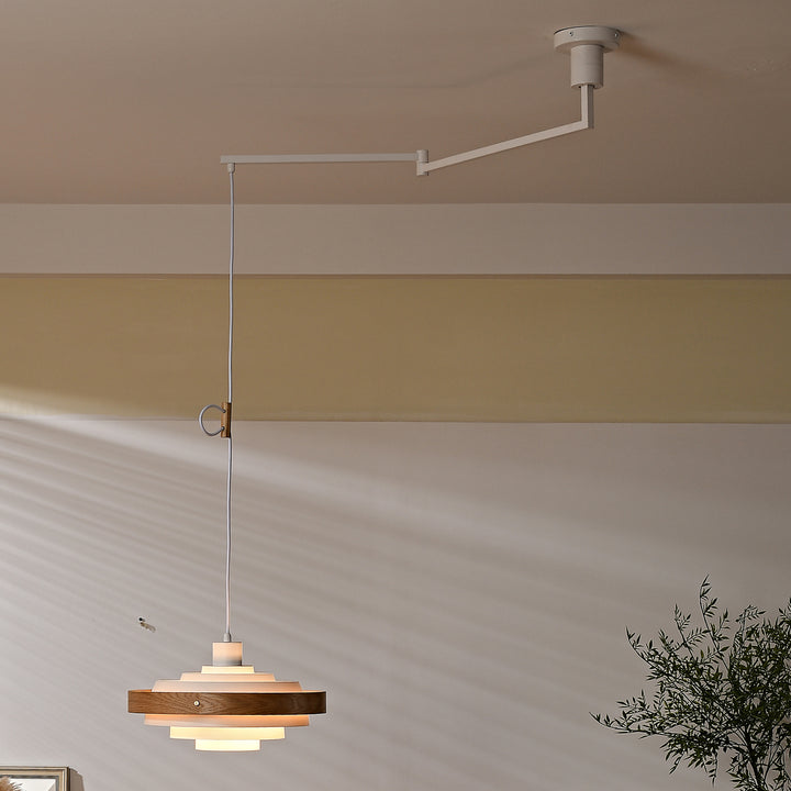 Carmen Swing Arm Pendant Lamp – Stylish Wood Tiered Pendant Light | Vinlighting