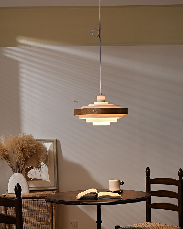 Carmen Swing Arm Pendant Lamp – Stylish Wood Tiered Pendant Light | Vinlighting