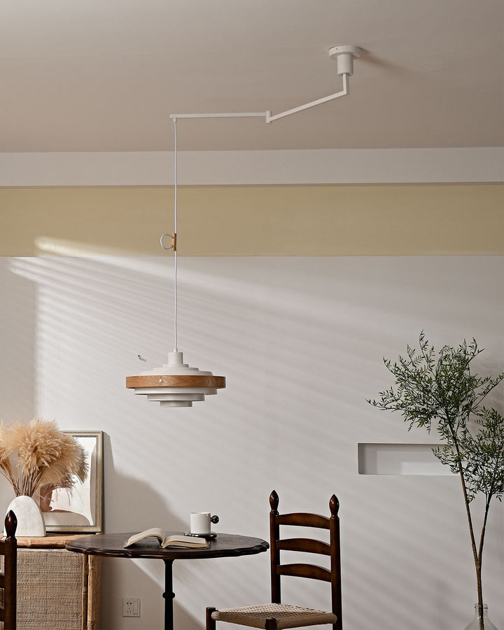 Carmen Swing Arm Pendant Lamp – Stylish Wood Tiered Pendant Light | Vinlighting