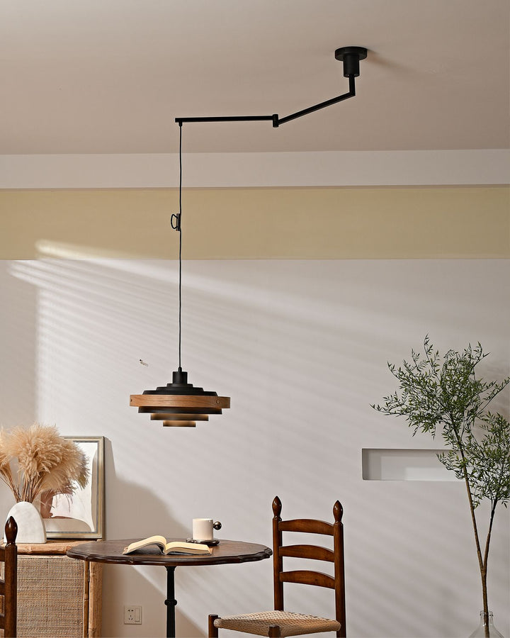 Carmen Swing Arm Pendant Lamp – Stylish Wood Tiered Pendant Light | Vinlighting