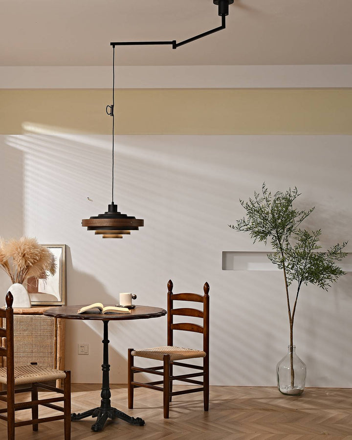 Carmen Swing Arm Pendant Lamp – Stylish Wood Tiered Pendant Light | Vinlighting