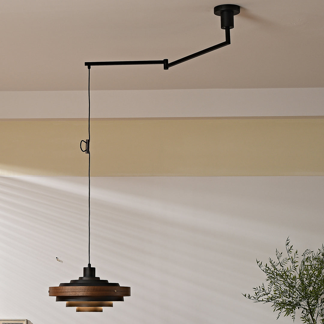 Carmen Swing Arm Pendant Lamp – Stylish Wood Tiered Pendant Light | Vinlighting