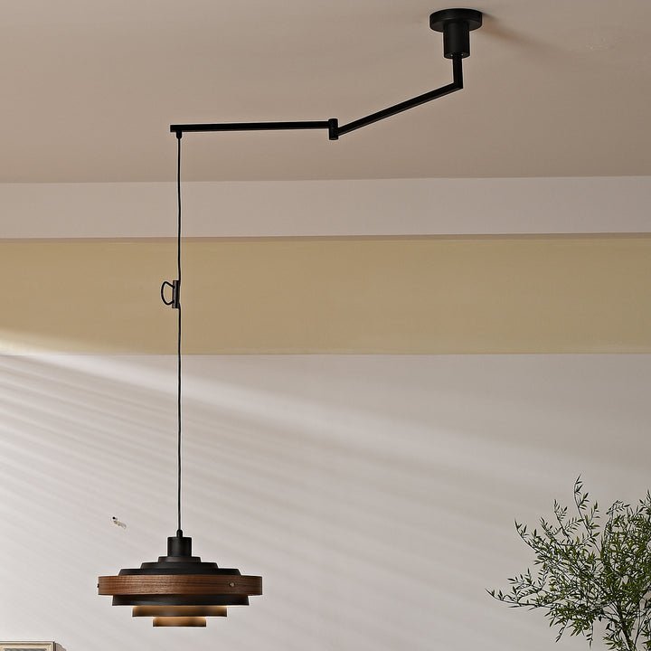Carmen Swing Arm Pendant Lamp – Stylish Wood Tiered Pendant Light | Vinlighting