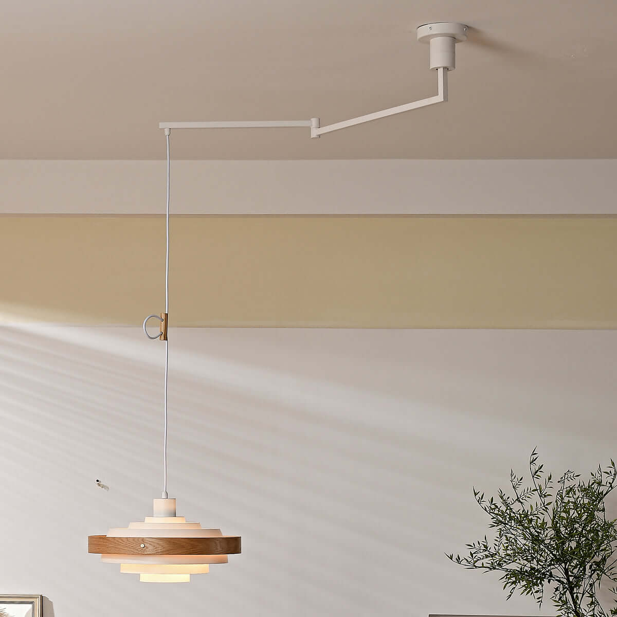 Carmen Swing Arm Pendant Lamp – Stylish Wood Tiered Pendant Light