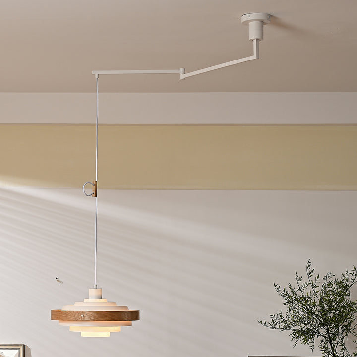 Carmen Swing Arm Pendant Lamp – Stylish Wood Tiered Pendant Light | Vinlighting