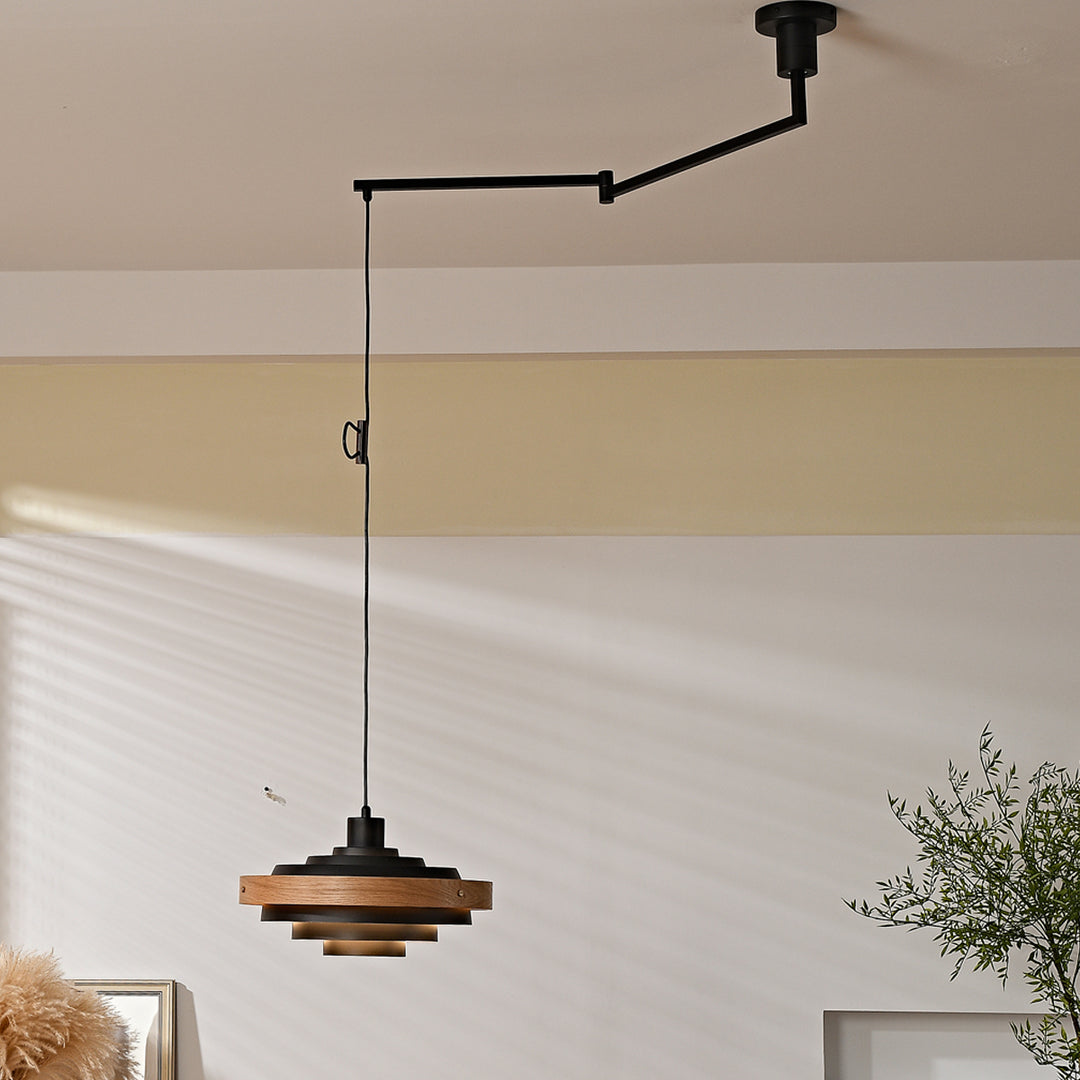 Carmen Swing Arm Pendant Lamp – Stylish Wood Tiered Pendant Light | Vinlighting