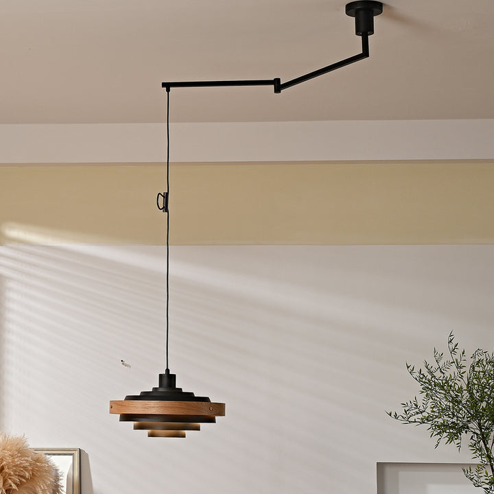Carmen Swing Arm Pendant Lamp – Stylish Wood Tiered Pendant Light | Vinlighting