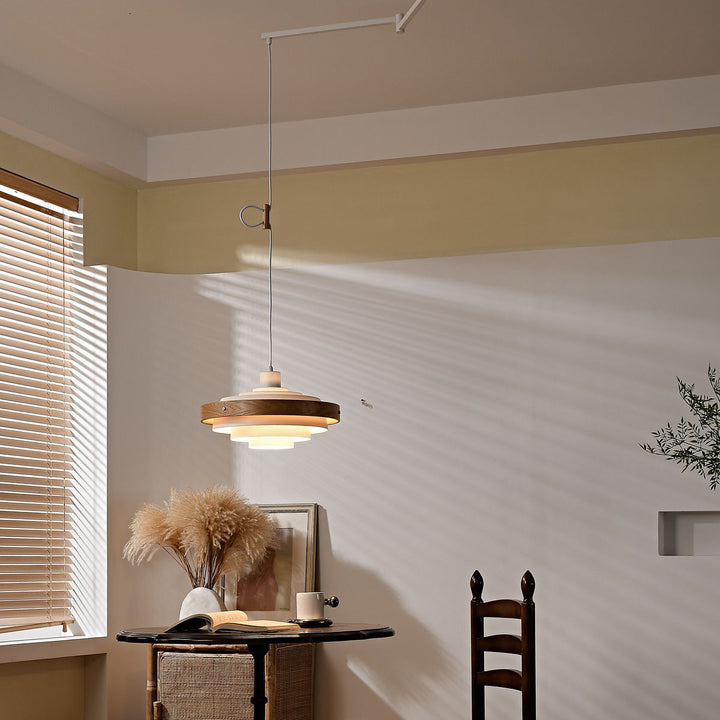 Carmen Swing Arm Pendant Lamp – Stylish Wood Tiered Pendant Light | Vinlighting