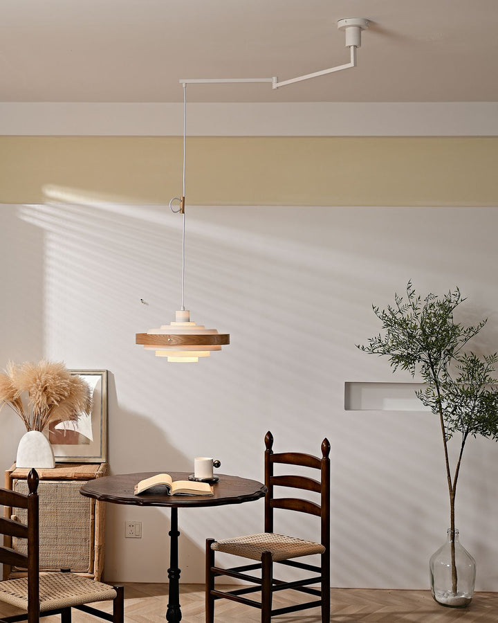 Carmen Swing Arm Pendant Lamp – Stylish Wood Tiered Pendant Light | Vinlighting