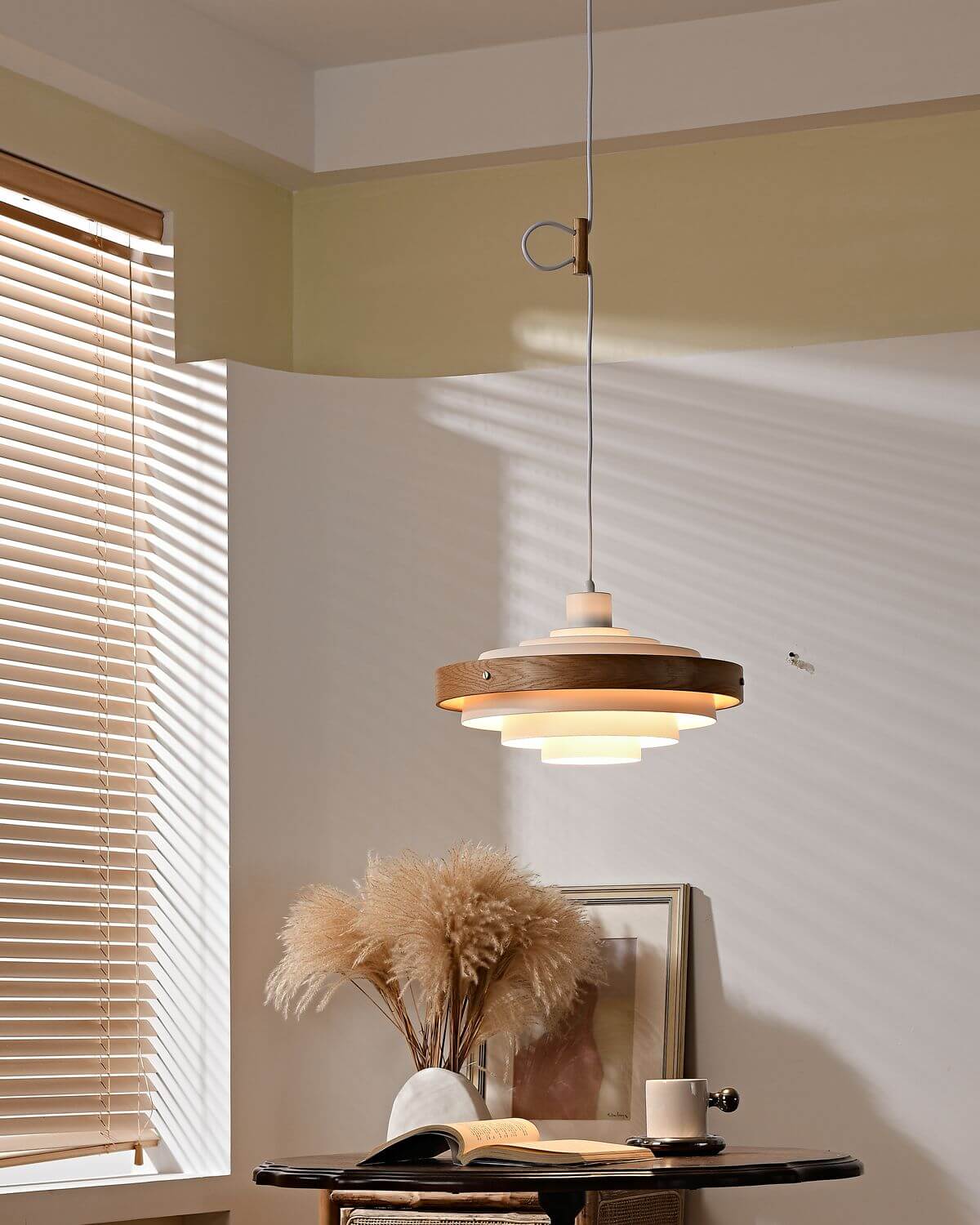 Carmen Swing Arm Pendant Lamp – Stylish Wood Tiered Pendant Light