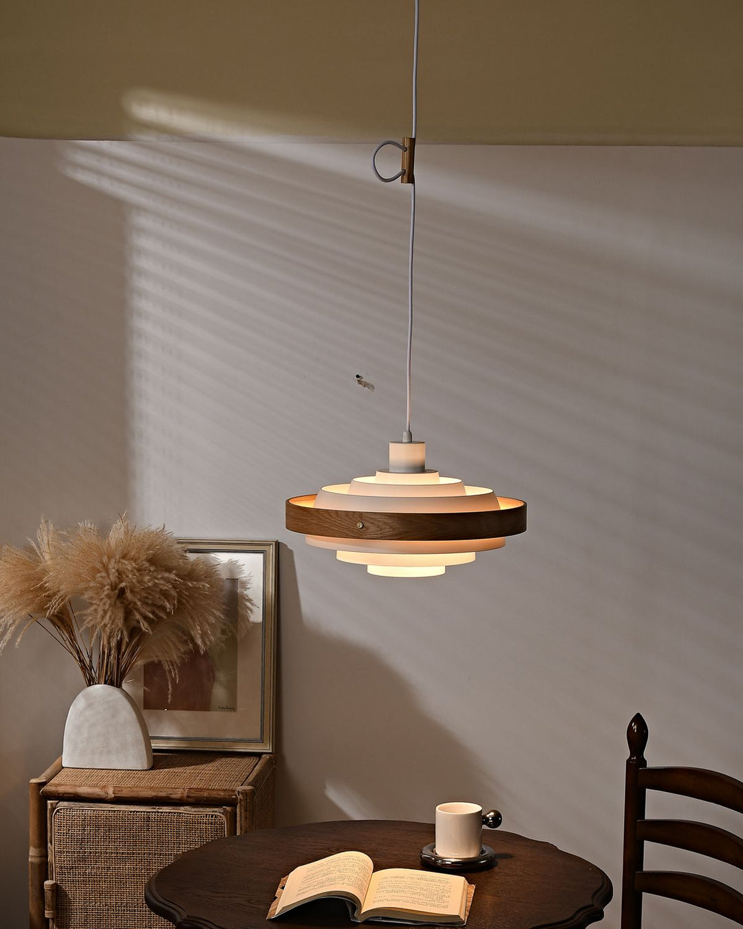 Carmen Swing Arm Pendant Lamp – Stylish Wood Tiered Pendant Light | Vinlighting
