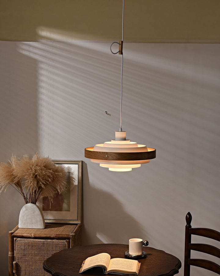 Carmen Swing Arm Pendant Lamp – Stylish Wood Tiered Pendant Light | Vinlighting