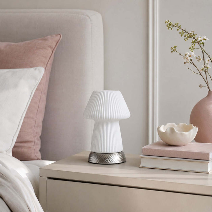 Cavori Rechargeable Ceramic Mushroom Table Lamp with Touch Dimmer