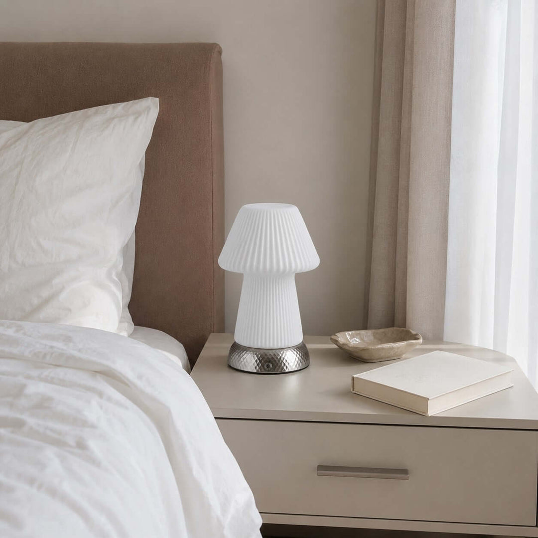 Cavori Rechargeable Ceramic Mushroom Table Lamp with Touch Dimmer