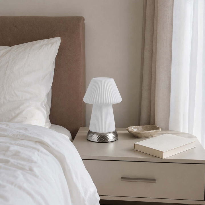Cavori Rechargeable Ceramic Mushroom Table Lamp with Touch Dimmer